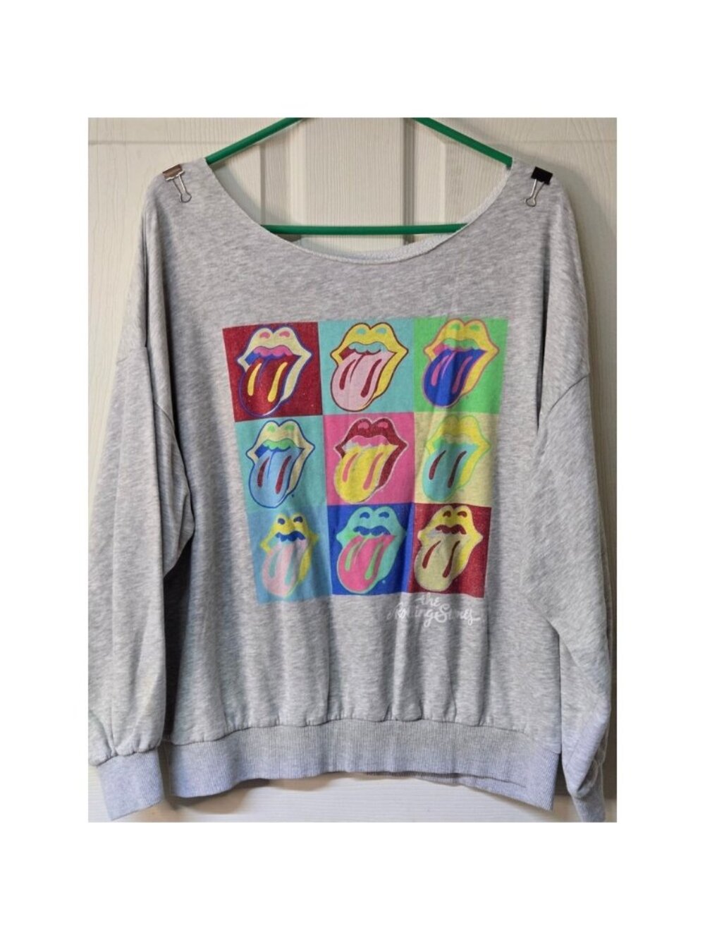 Rolling Stones Pop Art Tongue Graphic Sweatshirt Heather Gray Cut Collar XL